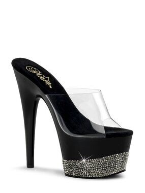 Pleaser Adore 701-3 Black Platform High Heels with Rhinestones